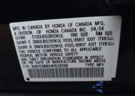 2004 Acura Mdx z USA, uszkodzony, nr VIN 2HNYD18804H532559